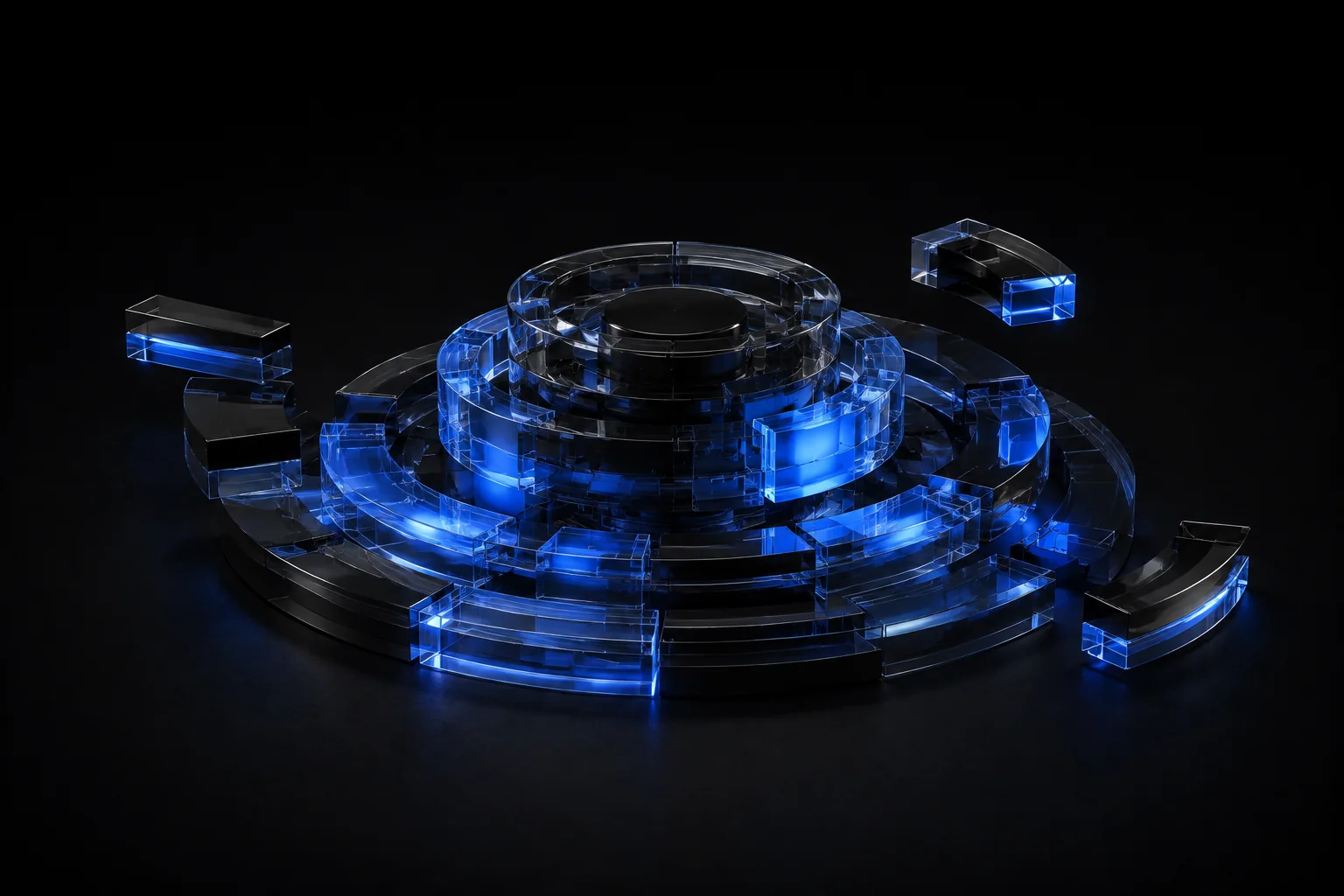A layered mechanism with new modules joining a central system