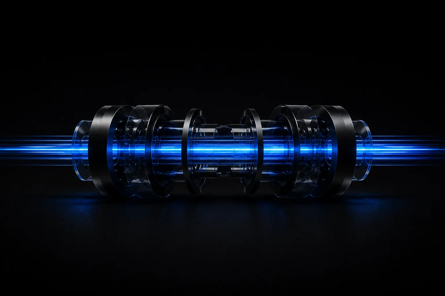 A stream of blue light flowing through an optimised mechanism